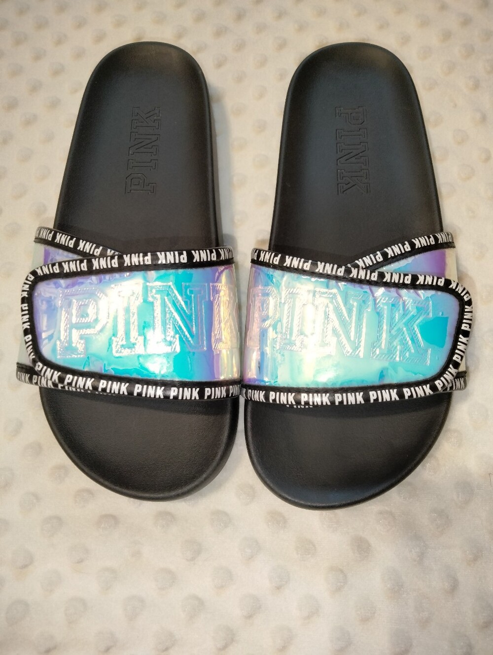 PINK By Victoria's Secret Holographic Velcro Strap Sandals